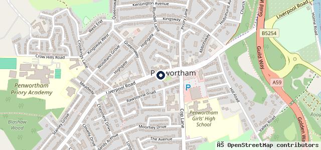 Map showing the location of Penwortham MOT Service Station
