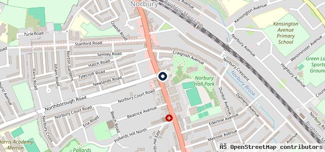 Map showing the location of Norbury Service Centre