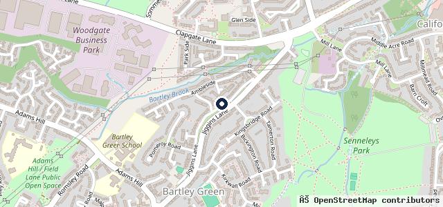 Map showing the location of Bartley Green Service Centre