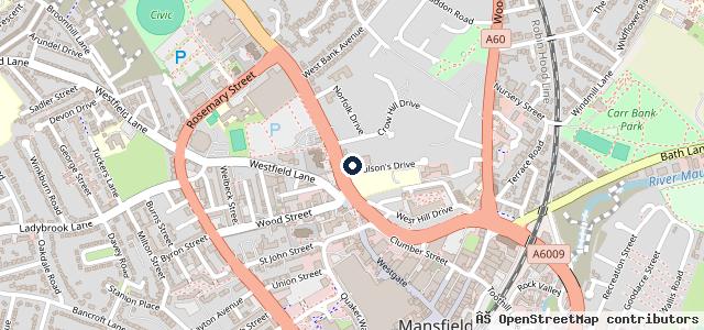 Map showing the location of Kwik Fit - Mansfield