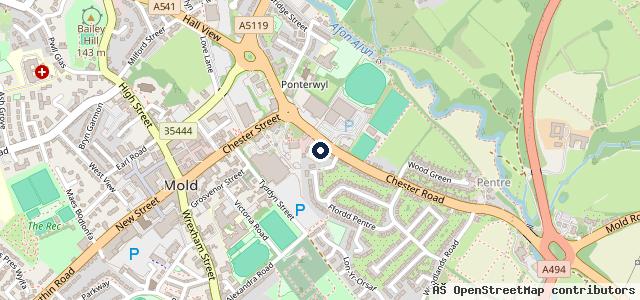 Map showing the location of Dickens Station Motors, Mold