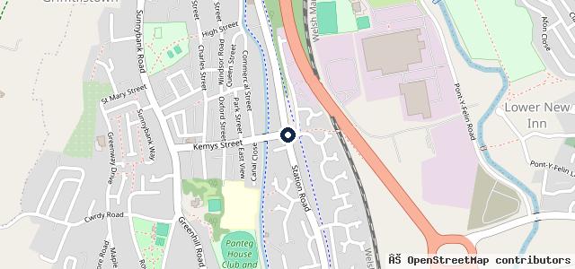 Map showing the location of Panteg Service Station