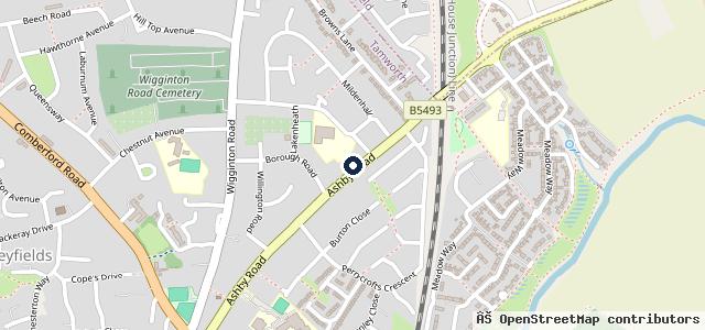 Map showing the location of Ashby Road Service Station