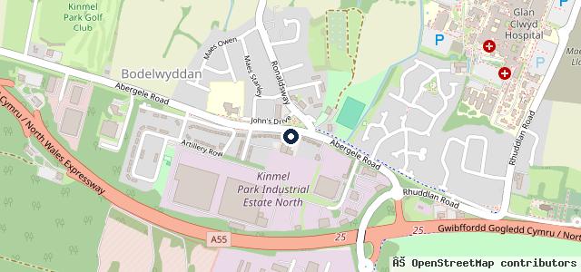 Map showing the location of Bodelwyddan Service Station