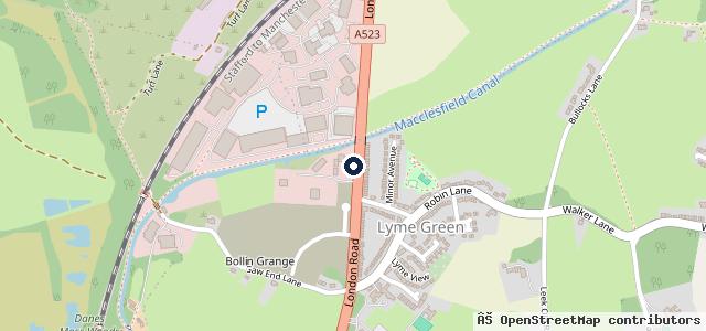 Map showing the location of Lyme Green MOT Centre
