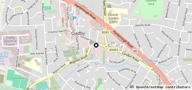 Map showing the location of Oadby Tyre Services