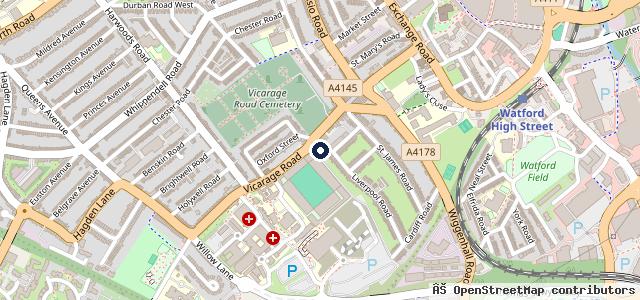 Map showing the location of Vicarage Road Service Station