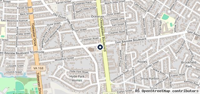 Map showing the location of Bayview BP - NAPA AutoCare Center | Norfolk VA