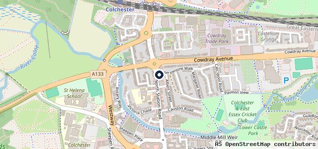Map showing the location of Kwik Fit - Colchester