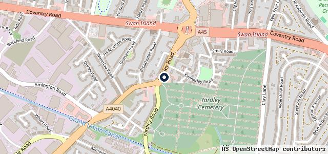 Map showing the location of Yardley Motor Trade