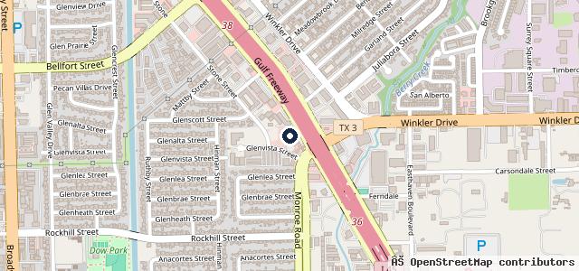 Map showing the location of Gulf Freeway Tire & Auto