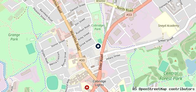 Map showing the location of Cobridge Car Testing Centre