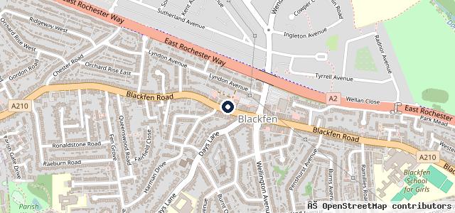 Map showing the location of Blackfen Mot Testing Centre