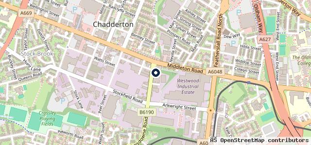 Map showing the location of Lansdowne Motors Oldham