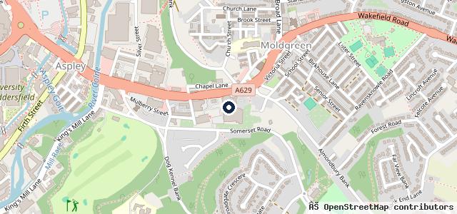 Map showing the location of Almondbury Garage Huddersfield