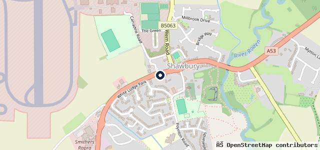 Map showing the location of Shawbury Service Station