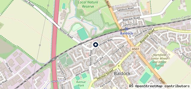 Map showing the location of Baldock mot centre