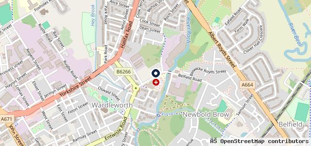 Map showing the location of Belfield Road Garage