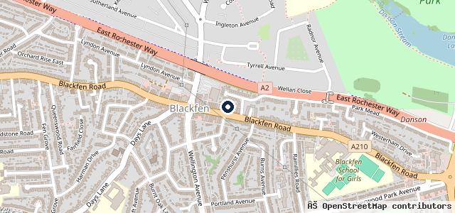 Map showing the location of Blackfen Motorist Centre