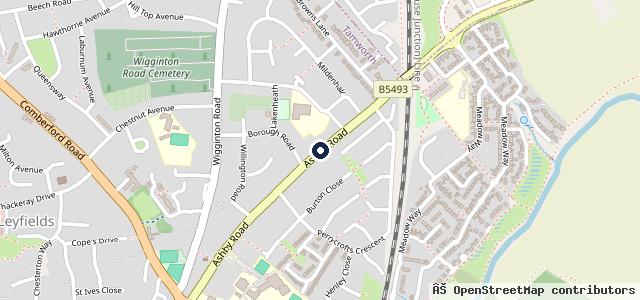 Map showing the location of Ashby Road Service Station