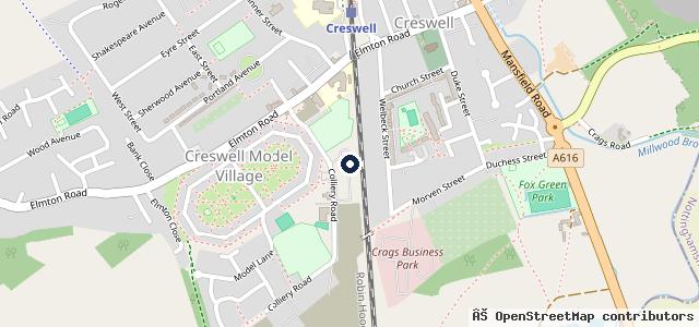 Map showing the location of Creswell Mot Centre