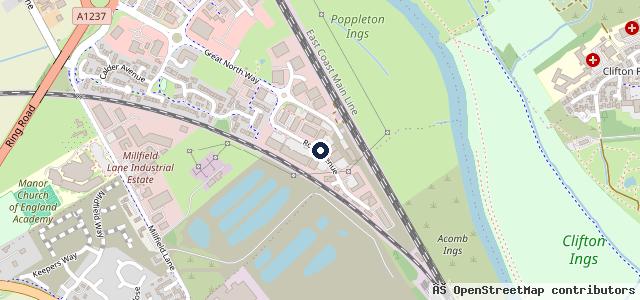 Map showing the location of Poppleton MOT Centre