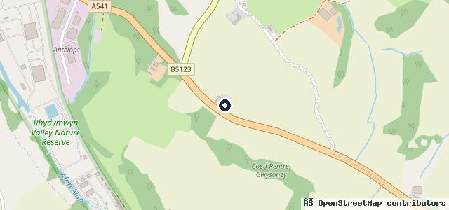 Map showing the location of Rhydymwyn Service Station
